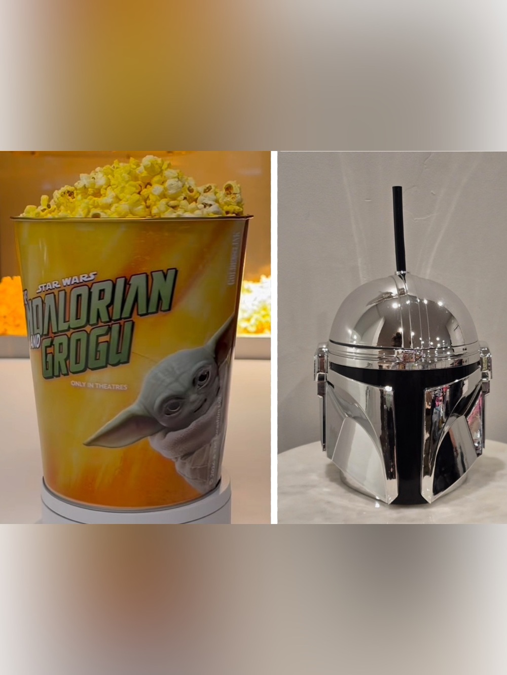 The Mandalorian Themed Metallic Tin Popcorn Bucket & Helmet Cup-Cinnemark NWT!